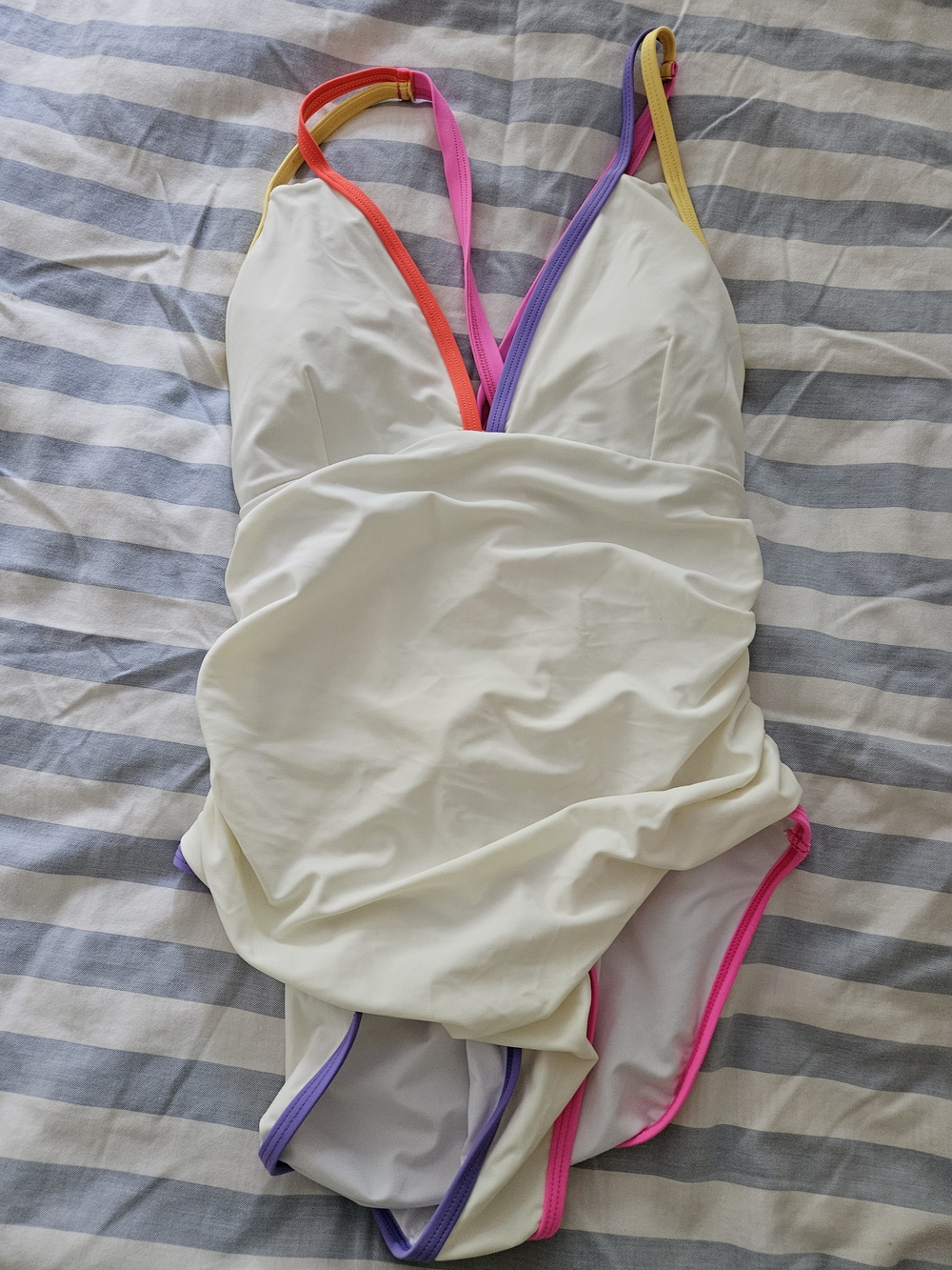BNWT Cream One-Piece Swimsuit with Multicolor Contrast Straps